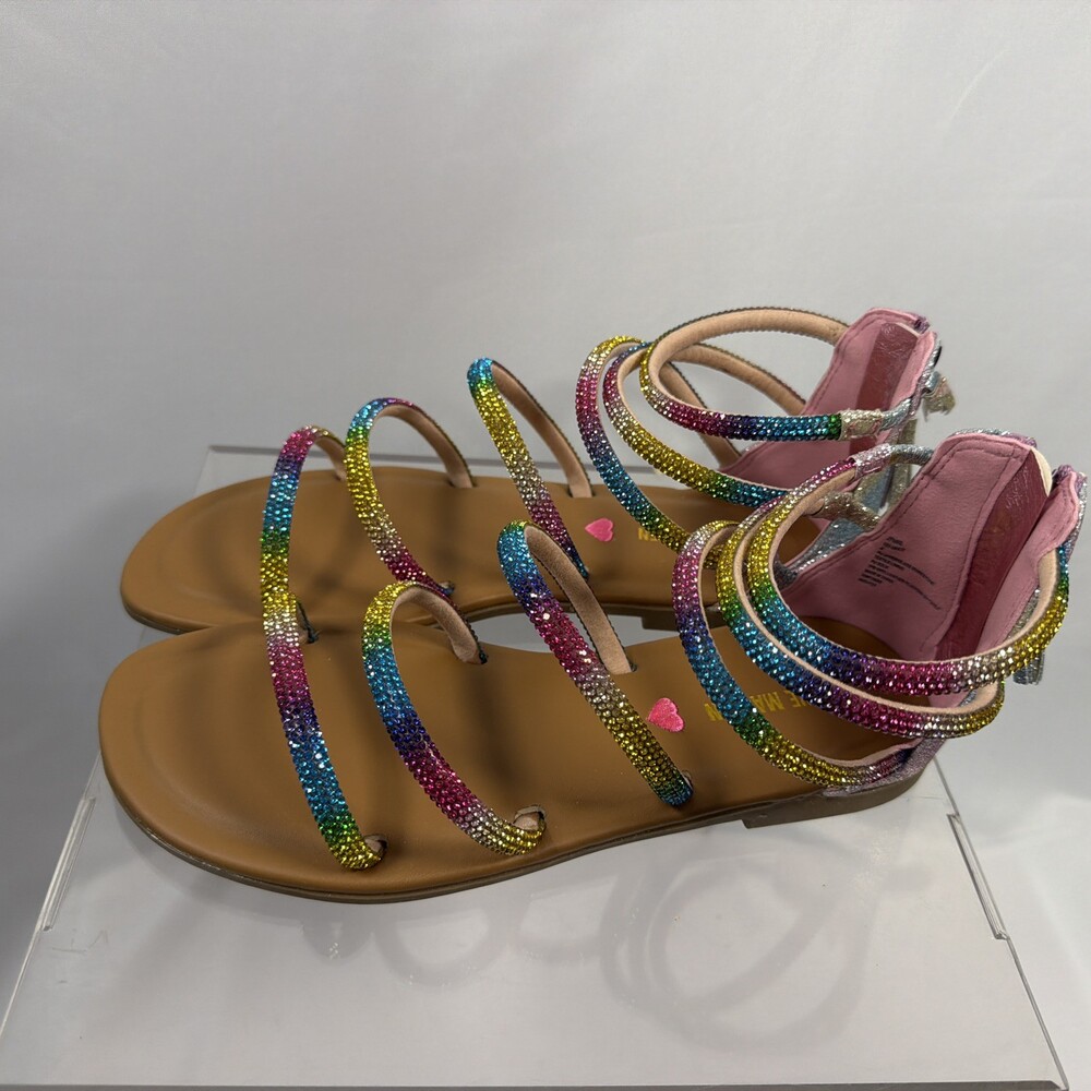 Steve Madden Youth 4 Rhinestone Sandals New In Box Sparkly Rainbow Glitter